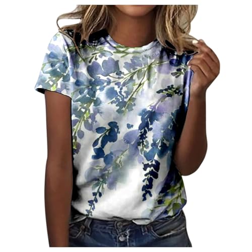 T-Shirt Teenager Mädchen, Damenoberteile Modern Sommer, T-Shirts Rundhal Kurzen Ärmeln Sommershirts Bedrucken Klassisch Tops Lässig Loose Blusen Leichte Atmungsaktiv Longshirts Vielseitige Beach von Briskorry