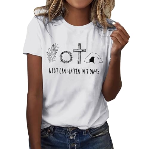 T-Shirt Teenager Mädchen, Elegante Oberteile Damen, Tshirts Rundhalsausschnitt Kurzärmeliges Shirt Gedruckt Klassischer Tee Tops Lässige Loose Blusen Komfort Luftig Sportshirt Versatile Beach von Briskorry