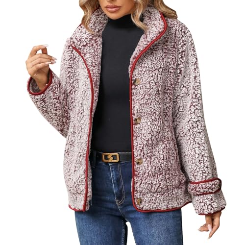 Teddyjacke Mädchen, Winterjacken Damen, Plüschjacke Warmes Revers Übergangsjacke Teddyfleece Button Down Steppjacke Bequem Flauschig Sweatshirt Lose Funktional Jacke Basic Solide von Briskorry