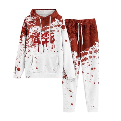 Tracksuit Damen Baggy, Hooded und Jogginghose, Kapuzenpullover Set Entsetzen Blood Jogginghose Set 2-Teilige Kappe Sweatsuit Set Lässig Loose Hausanzug Halloween Stilvolle Sport Outfit Running von Briskorry