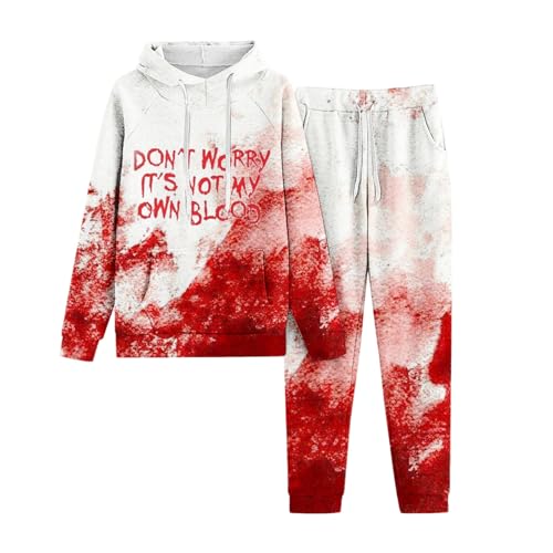 Tracksuit Damen Baggy, Hoodie und Trainingshose, Hoodie Set Entsetzen mit Blut Trainingsanzug-Set 2 Teiliges Kappe Tracksuit Set Lockerer Lässige Loungewear Mode Winter Bekleidungsset Running von Briskorry