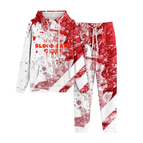 Tracksuit Damen Y2K, Kapuzenpullover und Sweathose, Hoodie Set mit Blut Horror Jogginganzug Kapuze 2-Teilig Tracksuit Lockere Lässiger Hausanzug Mode Halloween Streetwear Jogger von Briskorry