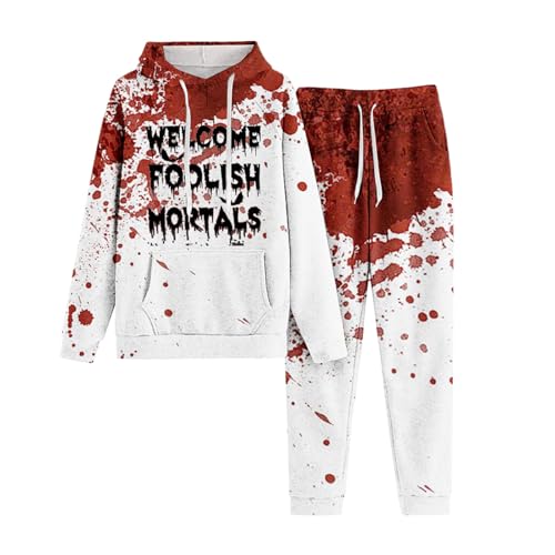 Trainingsanzug Damen, Hoody und Freizeithosen, Hoodie Anzug Horror mit Blutigem Bedrucktes Jogginganzug 2 Teiliges Kappe Sweatsuit Lockerer Casual Lounge Set Modische 2024 Sportswear Running von Briskorry