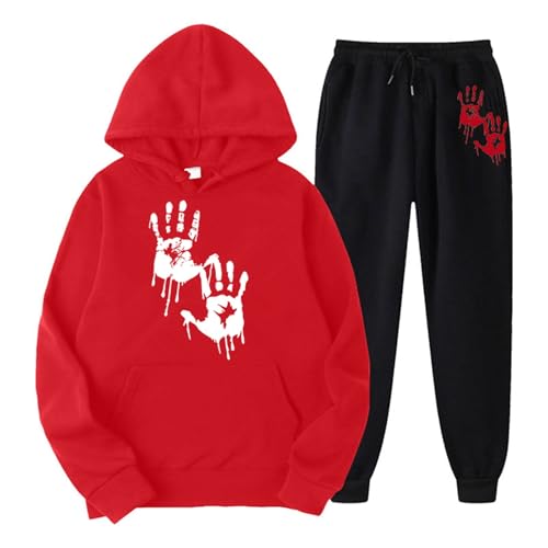 Trainingsanzug Damen Set, Hooded und Laufhosen, Kapuzenpullover Set Horror mit Blutigem Print Jogginghose Set 2-Teilige Kapuze Sweatsuit Freizeit Loose Lounge Set Festlich Mode Streetwear Jogger von Briskorry