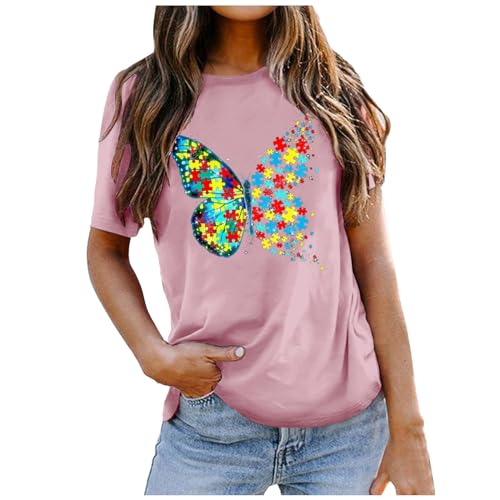 Tshirt Damen Basic, Sommer Oberteile Damen, Tshirts Rundhals Kurzen Ärmeln Sommershirts Bedrucken Klassischer Tee Top Loose Freizeit Sommerbluse Bequeme Atmungsaktiv Sportshirt Versatile Urlaub von Briskorry