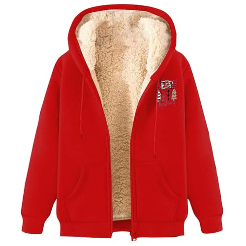 Unisex Winterjacke Warm, Weihnachts Damen Warme Gefütterte Jacke Fleecejacke mit Kapuze Einfarbig Sweatjacke Große Größen Kapuzenpullover Plüschjacke mit Reißverschluss Lässige Wintermantel Hoodie von Briskorry