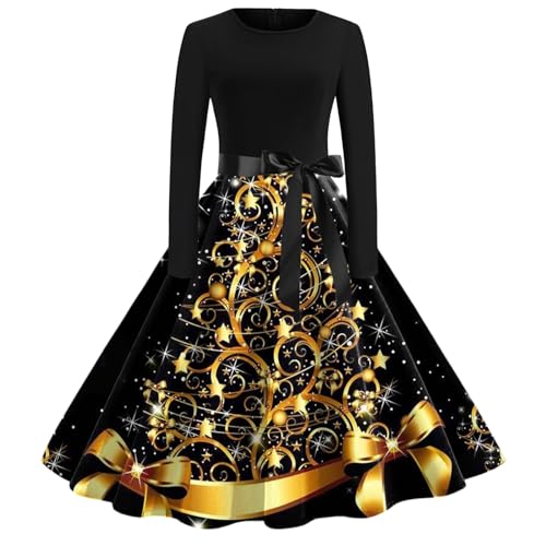 Weihnachten Kleid Damen, Christmas Partykleid Langärmeliges Sexy Cocktailkleid 1950er Rockabilly Abendkleid Swing A-Linie Christmas Dress Lustige Weihnachtsmotive Maxikleider Weihnachten Party von Briskorry