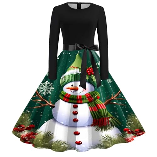 Weihnachten Kleid Damen, Weihnachten Party Kleid Lange Ärmel Sexy Cocktailkleider Vintage Rockabilly Abendkleider Swing A-Linien Weihnachts Kleider Lustig Weihnachtsmotiv Winter Kleid Cocktailparty von Briskorry