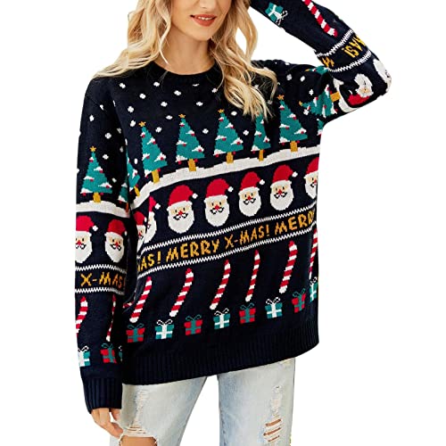 Weihnachten Pullover Damen, Strickpullover Damen, Feinstrickpullover Xmas Rundhalsausschnitt Pullis Knitted Elegant Fleecepullover Dicke Warme Thermoshirts Weihnachtsmotive Blusentop Bequem Freizeit von Briskorry