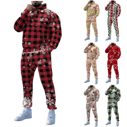 Weihnachts Jogginganzug Herren Set Funny Weihnachten Tracksuit 2 Teiliges Christmas 3D Drucke Kapuzenpullover Hose Trainingsanzug Lounge Outfit Casual Weihnachtsanzug y2k Hoodie mit Tasche Streetwear von Briskorry