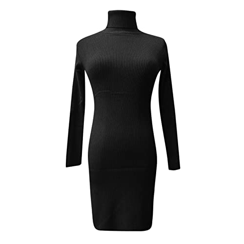 Weihnachtskleid Damen Einfarbig Rollkragen Langarm Strickkleid Elegant Warmes Herbstkleid Oversize Pullikleid Pullover Kleid für Tanz Club Bar Party von Briskorry