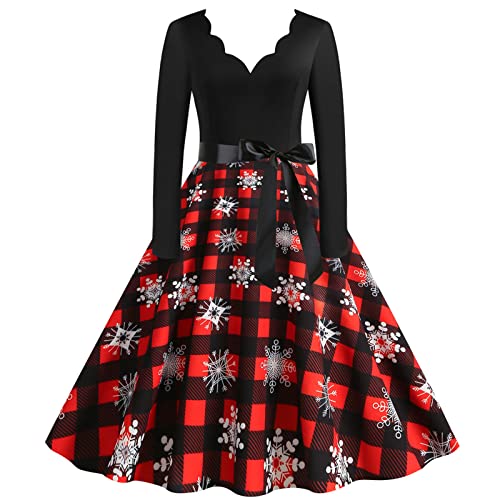 Weihnachtskleidung Damen, Xmas Partykleid Langärmeliges Elegant Cocktailkleider Rockabilly Vintage Abendkleid Swing A Linie Christmas Kleider Lustig Weihnachtsmotive Festliche Kleid Weihnachten Party von Briskorry