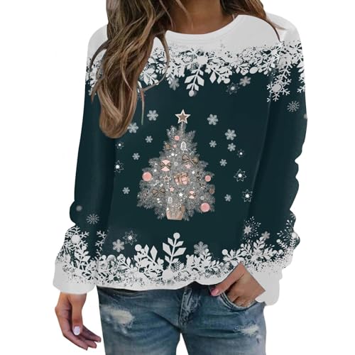 Weihnachtspulli Damen Lustig, Damen Sweatshirt Ohne Kapuze, Weihnachtspullis Ugly Lustige Christmas Pulli Langen Ärmeln Rund Ausschnitt Xmas Sweater Winter Warm Oberteil Shirt Teenager Mädchen von Briskorry