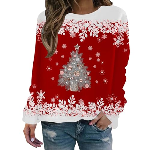 Weihnachtspulli Damen Lustig, Damen Sweatshirt Ohne Kapuze, Weihnachtspullis Ugly Lustige Christmas Pulli Langen Ärmeln Rund Ausschnitt Xmas Sweater Winter Warm Oberteil Shirt Teenager Mädchen von Briskorry