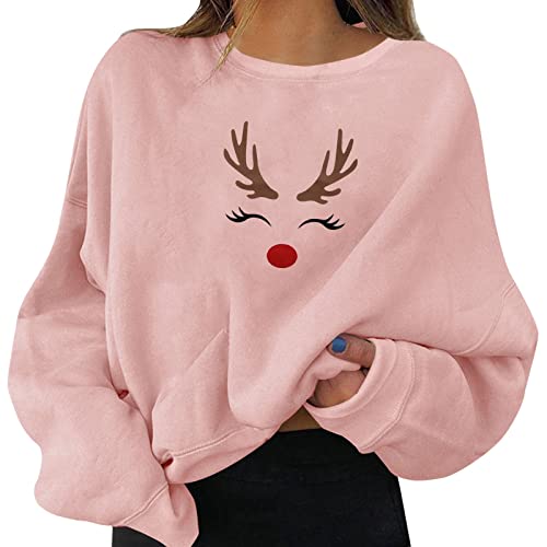 Weihnachtspullover Lustig Damen, Sweatshirts für Damen, Weihnachten Pulli Lustige Hässlich Christmas Jumper Rundhalsausschnitt Long Sleeve Xmas Langarmshirts Warme Winter Oberteile Bluse Frauen von Briskorry