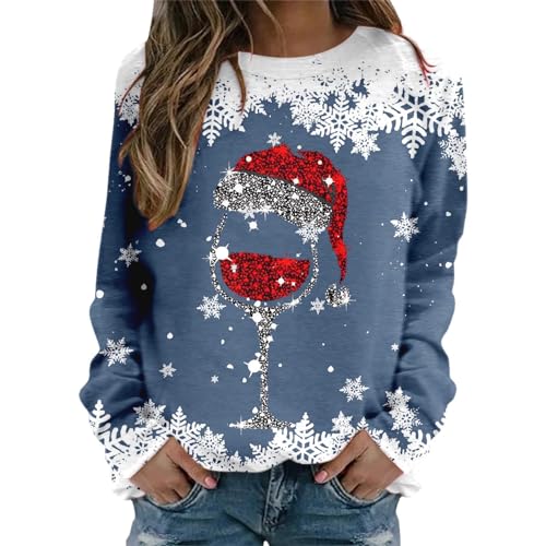 Weihnachtsshirt Damen Langarm, Damen Sweatshirt Ohne Kapuze, Weihnachten Pullover Ugly Lustige Christmas Jumper Longsleeve Rundhals Xmas Winterpullover Warm Winter Oberteile Shirts Weihnachtskostüm von Briskorry