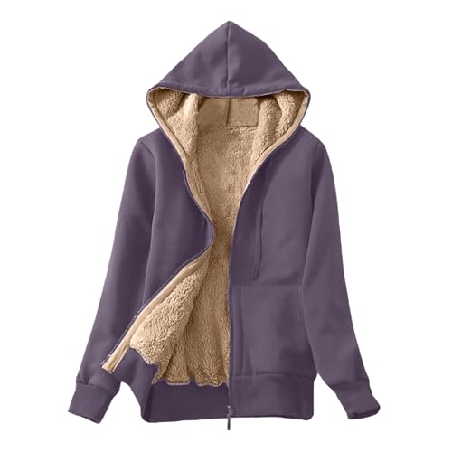 Winterjacke Damen, Fleecejacke Warm Winter Sweatjacke mit Kapuze Elegant Übergangsjacke Große Größen Kapuzenpullover mit Taschen Lässige Wintermantel mit Reißverschluss Plüschjacke Sportjacke von Briskorry