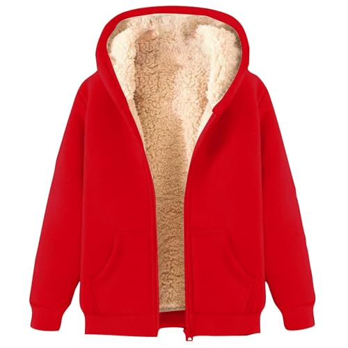 Winterjacke Damen Warm, Fleecejacke Winter Sweatjacke mit Kapuze Plüschjacke Lässige Wintermantel Elegant mit Reißverschluss Große Größen Kapuzenpullover mit Taschen Plüschjacke Übergangsjacke von Briskorry