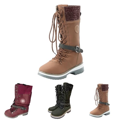 Winterstiefel Damen Wasserdichte Schneestiefel Wasserdicht Warm Rutschfest Snow Boots Mittelhoher Stiefel Schnürboots Wanderschuhe Winterstiefel Outdoor Mid Durable für Thermische Damenstiefel von Briskorry