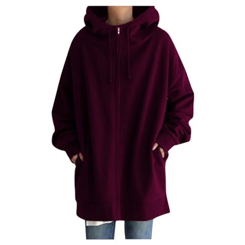 Y2K Hoodie Damen, Kapuzenpullover mit Reißverschluss, Hoody Kapuze Langärmliges Kapuzenpulli Lässiger Lockere Pullis Basic Solid Strickjacke Sport Bequeme Tops Halloween von Briskorry