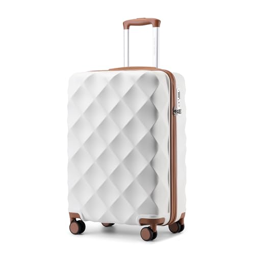 British Traveller Hartschalenkoffer Groß Handgepäck Koffer 73 * 47 * 30cm Reisekoffer Groß Koffer Trolleys ABS+PC mit TSA-Schloss Rollkoffer Suitcase Creme von British Traveller