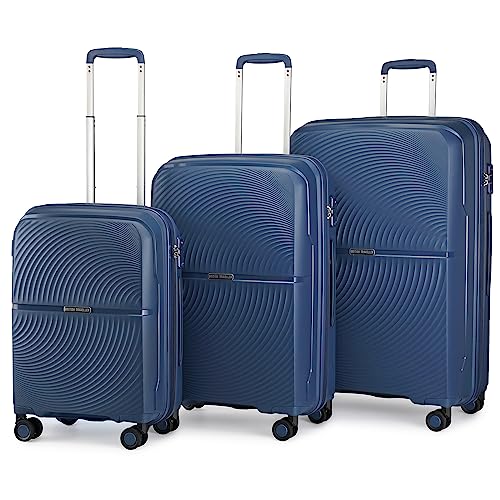 British Traveller Hartschalenkoffer Set Reisekoffer 100% PP Handgepäck Koffer mit 8 Spinnerräder Rollkoffer mit TSA-Schloss Koffer Trolleys Blau von British Traveller