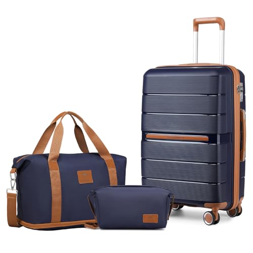 British Traveller Koffer Trolleys Set Hartschalenkoffer 100% PP Handgepäck Koffer mit 4 Spinnerräder Rollkoffer Reisekoffer TSA-Schloss,Tote Bag von British Traveller