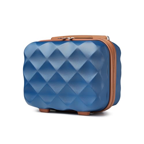 British Traveller Kosmetikkoffer Damen Beautycase Hartschalen Schminkkoffer Handgepäck Tragbar 30 * 25 * 17cm Make Up Koffer mit Handgriff und Spannengurt Blau von British Traveller