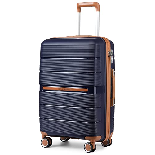 British Traveller Reisekoffer Groß Koffer Trolleys Groß Hartschalenkoffer 100% PP Handgepäck Koffer mit 8 Spinnerräder Rollkoffer 76 * 50 * 31cm Suitcase TSA-Schloss Neu Dunkelblau von British Traveller