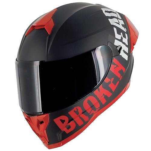 Broken Head BeProud Pro Sport Rot - Motorradhelm Mit Sonnenblende und Spoiler – Inkl. 2 Visiere (Schwarz + Klar) Sportlicher Integralhelm Größe XL (61-62 cm) von Broken Head