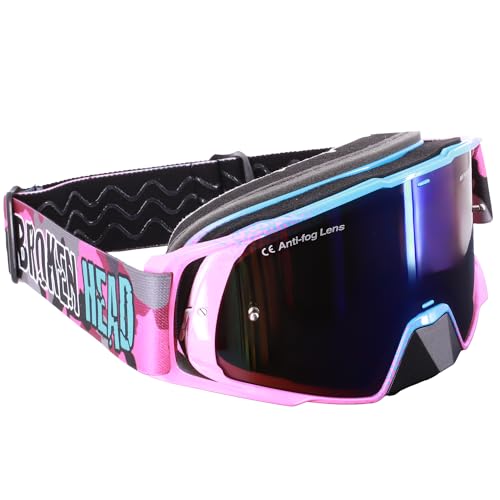 Broken Head Regulator MX Google Pink-Blau mit verspiegeltem Glas - Motorrad-Brille Für Motocross, Enduro, Downhill, Offroad - Mit UV-Schutz von Broken Head