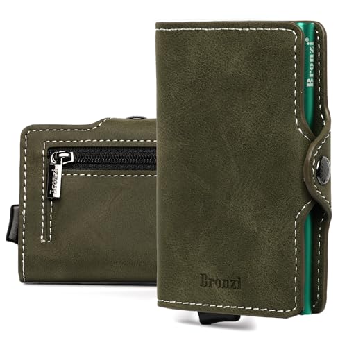 Bronzi® Geldbörse Herren | Geldbeutel Herren | Slim Wallet | Wallets for Men | Smart Wallet | RFID-Schutz mit Geldbörse | Geschenkbox - Italienische Marke (Matt Green) von Bronzi