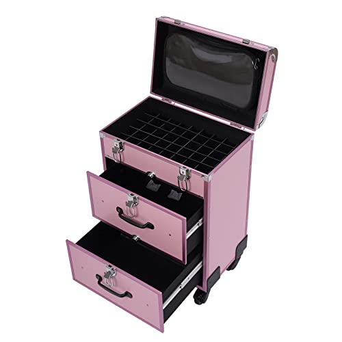 3 in1 Kosmetikkoffer Trolley mit Schublade & Aufbewahrungsbeutel, Professionell Make Up Koffer Friseurkoffer groß, Abschließbar Schminkkoffer Damen Nägel Koffer für Reise, Friseure, Visagisten (Rosa) von Brride