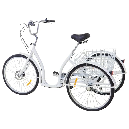 Brride 24 Zoll Dreirad für Erwachsene 3 Räder Fahrrad 6 Gang, Outdoor Dreirad mit Korb bis 25KG, Senioren Dreirad Sicher und Zuverlässig (Weiß) Brride 24 Zoll Dreirad für Erwachsene 3 Räder Fahrrad 6 Gang, Outdoor Dreirad mit Korb bis 25KG, Senioren Dreirad Sicher und Zuverlässig (Weiß) von Brride