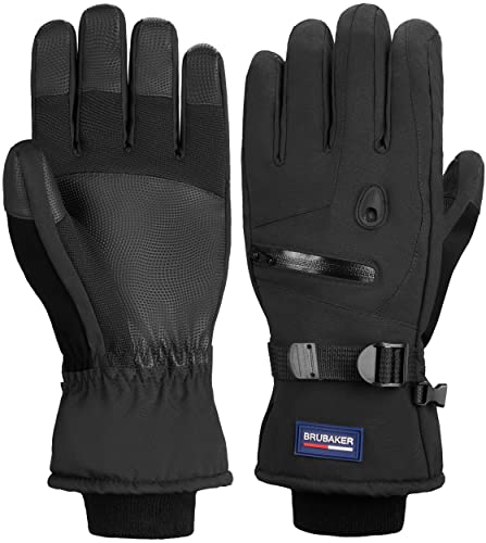 BRUBAKER Skihandschuhe Wasserdicht und Winddicht mit Reißverschluss Tasche - Winterhandschuhe für Herren und Damen - Extra Warme Snowboardhandschuhe - Thermo Handschuhe für Ski - Schwarz Größe L/XL von BRUBAKER