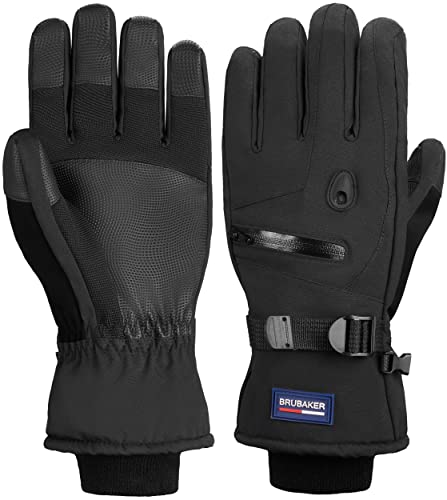 BRUBAKER Skihandschuhe Wasserdicht und Winddicht mit Reißverschluss Tasche - Winterhandschuhe für Herren und Damen - Extra Warme Snowboardhandschuhe - Thermo Handschuhe für Ski - Schwarz Größe S/M BRUBAKER Skihandschuhe Wasserdicht und Winddicht mit Reißverschluss Tasche - Winterhandschuhe für Herren und Damen - Extra Warme Snowboardhandschuhe - Thermo Handschuhe für Ski - Schwarz Größe S/M von BRUBAKER