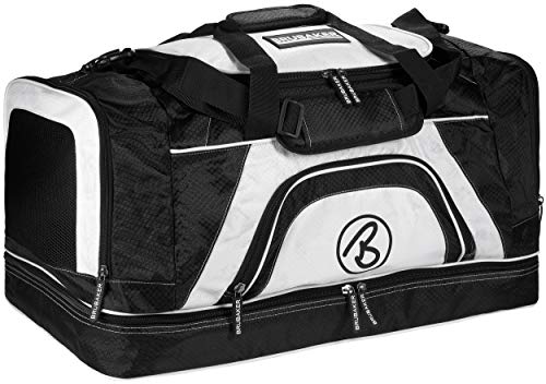 BRUBAKER 'Big Base' XXL Sporttasche 90 L mit großem Nassfach als Bodenfach + Schuhfach - Schwarz/Weiß von BRUBAKER