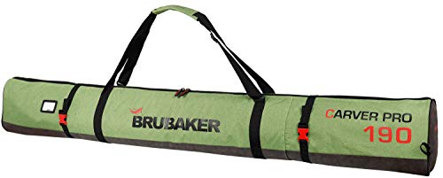 BRUBAKER Skitasche Carver Performance Schwarz Grün - Gepolsterter Skisack für 1 Paar Ski und Stöcke - Reißfester Ski Bag - 190 cm BRUBAKER Skitasche Carver Performance Schwarz Grün - Gepolsterter Skisack für 1 Paar Ski und Stöcke - Reißfester Ski Bag - 190 cm von BRUBAKER