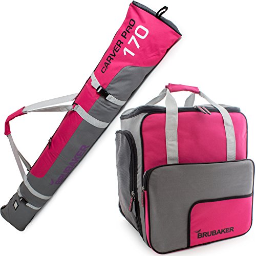 BRUBAKER Kombi Set Carver PRO - Limited Edition - Skisack und Skischuhtasche für 1 Paar Ski bis 170 cm + Stöcke + Schuhe + Helm Pink Grau BRUBAKER Kombi Set Carver PRO - Limited Edition - Skisack und Skischuhtasche für 1 Paar Ski bis 170 cm + Stöcke + Schuhe + Helm Pink Grau von BRUBAKER