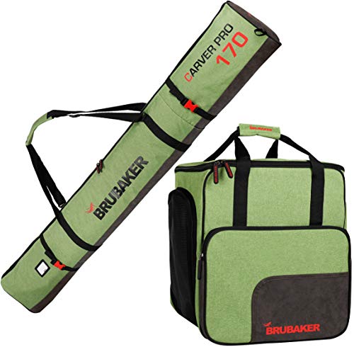 BRUBAKER Kombi Set Carver Performance - Skisack und Skischuhtasche für 1 Paar Ski + Stöcke + Schuhe + Helm - Grün meliert Schwarz -170 cm BRUBAKER Kombi Set Carver Performance - Skisack und Skischuhtasche für 1 Paar Ski + Stöcke + Schuhe + Helm - Grün meliert Schwarz -170 cm von BRUBAKER