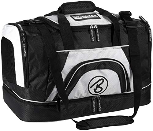 BRUBAKER 'Medium Base' Sporttasche 52 L mit großem Nassfach als Bodenfach + Schuhfach - Schwarz/Weiß von BRUBAKER