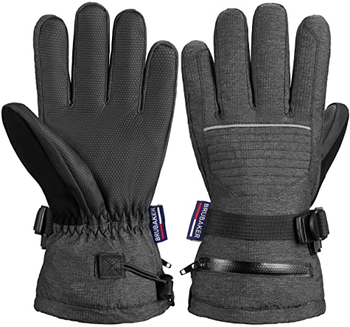 BRUBAKER Skihandschuhe Wasserdicht und Winddicht mit Reißverschluss Tasche - Winterhandschuhe für Herren und Damen - Extra Warme Snowboardhandschuhe - Thermo Handschuhe für Ski - Anthrazit Größe M/L von BRUBAKER