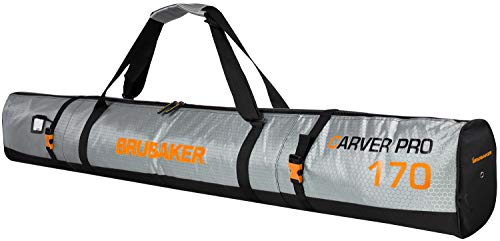 BRUBAKER Skitasche Carver Tec Pro Silber Orange - Gepolsterter Skisack für 1 Paar Ski und Stöcke - Reißfester Ski Bag 170 cm BRUBAKER Skitasche Carver Tec Pro Silber Orange - Gepolsterter Skisack für 1 Paar Ski und Stöcke - Reißfester Ski Bag 170 cm von BRUBAKER