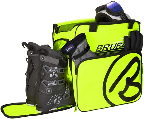 BRUBAKER Super Champion Skischuhtasche Helmtasche Rucksack mit Schuhfach - Neon Gelb/Schwarz von BRUBAKER