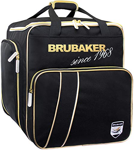 BRUBAKER Skischuhtasche Super Grenoble - Komfort Helmtasche mit Rucksack-Tragesystem und Schuhfach - Schwarz Gold von BRUBAKER