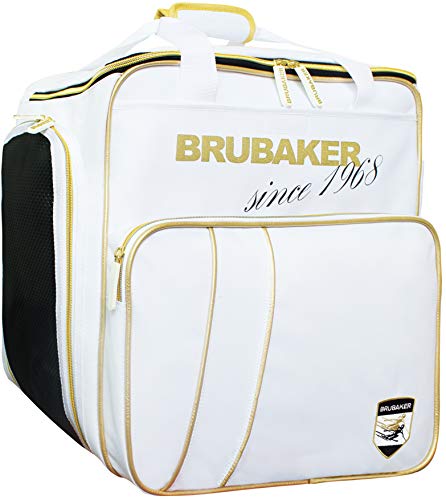 BRUBAKER Super Grenoble Skischuhtasche Helmtasche Rucksack-Tragesystem mit Schuhfach - Weiß Gold von BRUBAKER