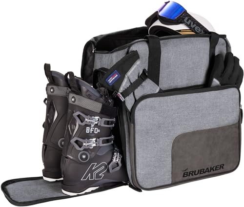 BRUBAKER Super Performance Skischuhtasche - Komfort Helmtasche Rucksack mit Schuhfach - Grau meliert Schwarz von BRUBAKER