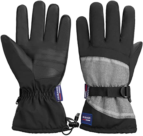 BRUBAKER Winterhandschuhe Wasserdicht und Winddicht - Herren und Damen Handschuhe für kalte Tage - Extra Warme Thermo Skihandschuhe für Ski Snowboard Winter und Schnee - Schwarz Grau Größe S/M von BRUBAKER