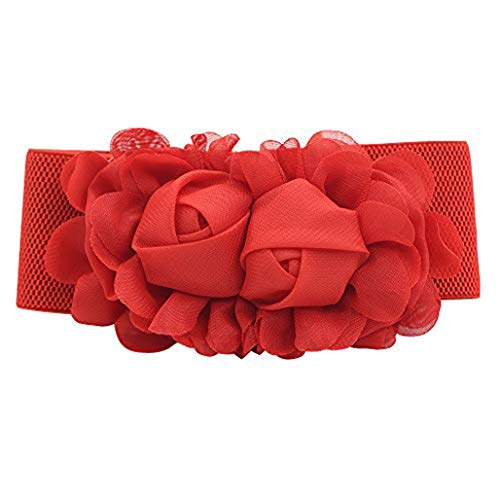 Brüssel08 Damen Fashion Double Rose Blumen breiter elastischer Taillengürtel Stretch Taillenband Kleid Gürtel für Hosen Kleider Pullover Lange Mantel, rot Brüssel08 Damen Fashion Double Rose Blumen breiter elastischer Taillengürtel Stretch Taillenband Kleid Gürtel für Hosen Kleider Pullover Lange Mantel, rot von Brussels