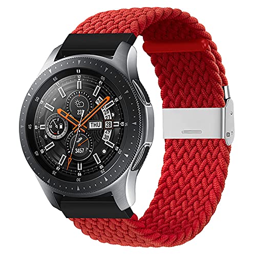 20mm Nylon Armband Geflochtenes Ersatzarmband Kompatibel mit Samsung Galaxy Watch 4/Active 2 40mm/44mm Huawei Watch 2/2 pro Sport Uhrenarmband mit Edelstahl Verschluss (Rot,20mm) von BrynnShop